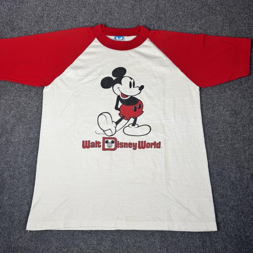 VTG 80s Walt Disney World Mickey Mouse Raglan 50/50 Tee T-shirt Medium USA